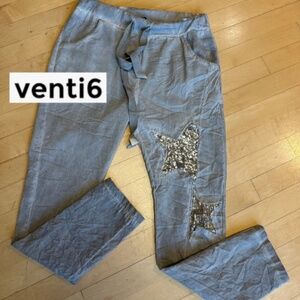 VENTI6 green crinkled jogger with sequin stars, S